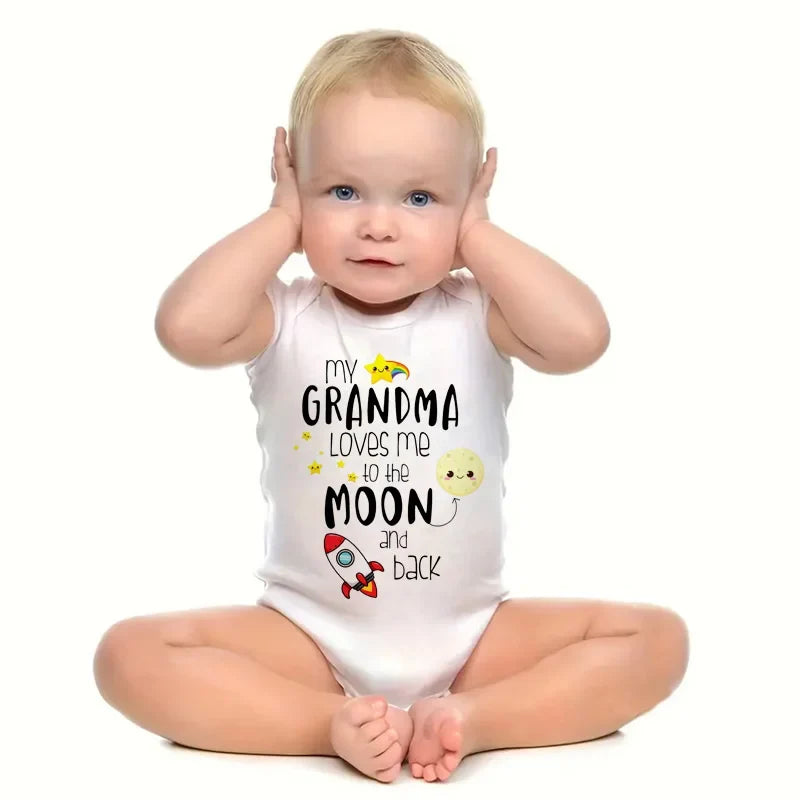 MY GRANDMA LOVES ME TO THE MOON AND BACK Funny Newborn Onesies Cut Baby Girl Boy Clothes High Quality Infant Bodysuit