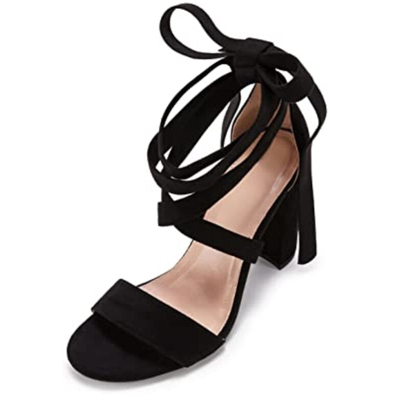 Sexy Cross Tie Gladiator Heels Women's 2022 Summer New Fashion Thick Heel Fish Mouth Sandals Bow Knot Dance Design Strappy Heels