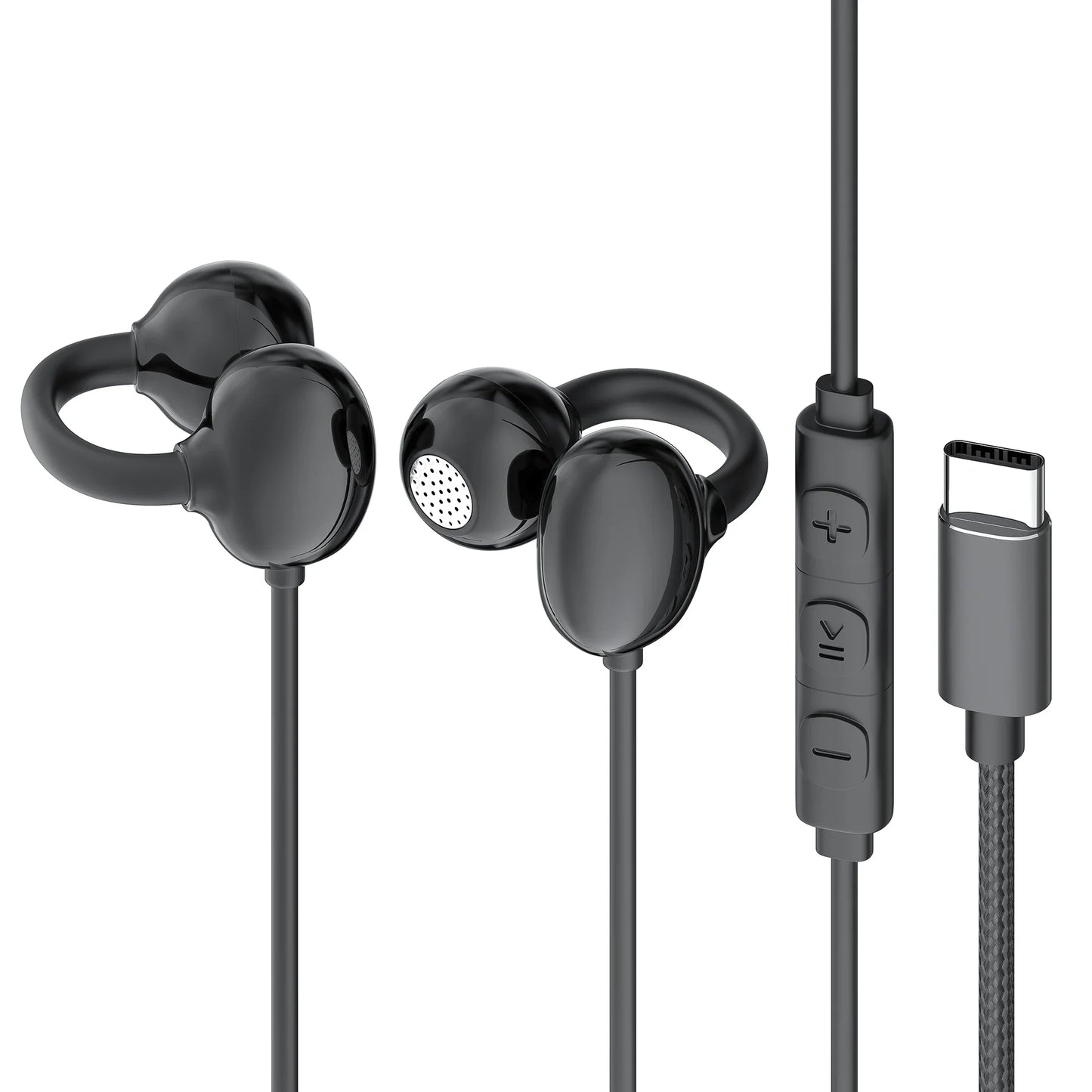 Hellodigi Wired Earphones With Microphone Ear Clip Wired Earbuds 3.5mm/Type-C Plug for PC Laptop iPhone 15 Samsung HIFI Earsets