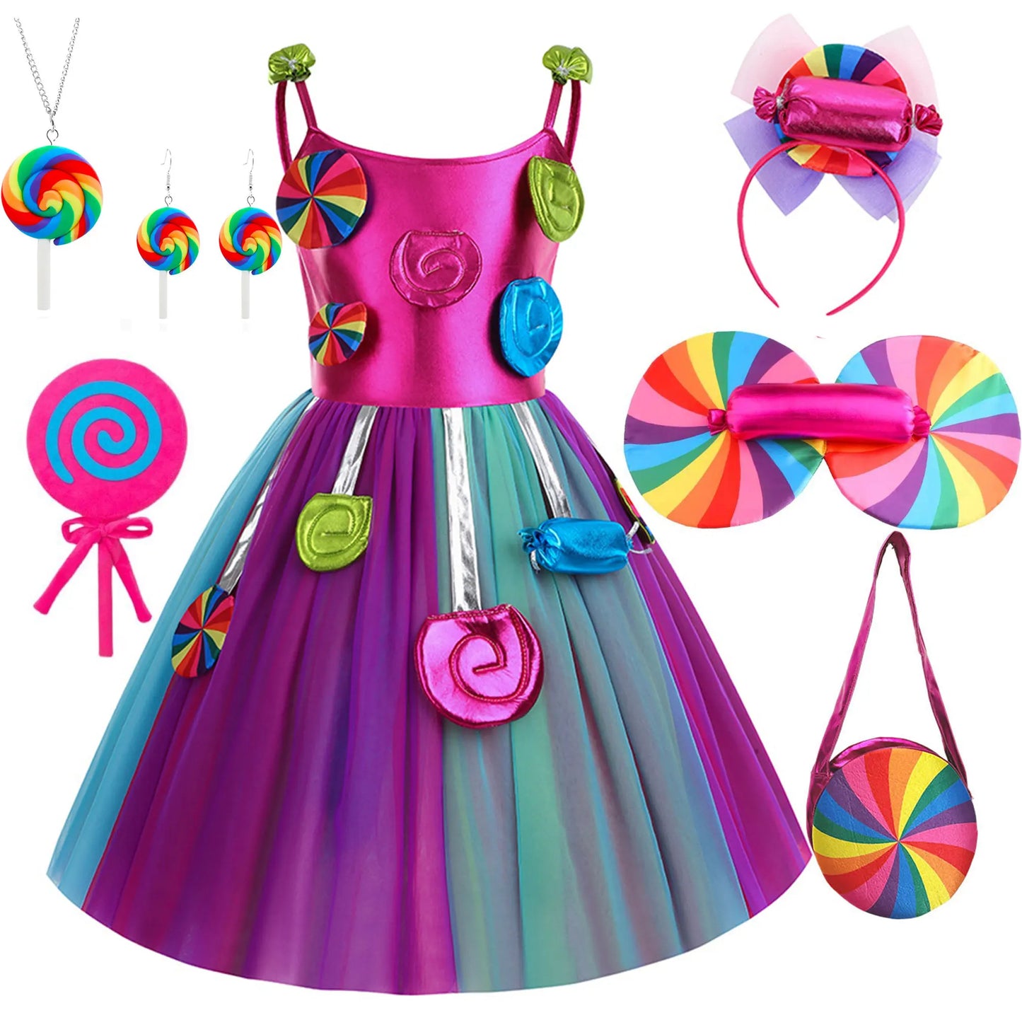 Delicate Princess Lollipop Fairy Costume Girls Halloween Candy Role Play Dress up Kid Carnival Purim Party Cute Vestidos Rainbow