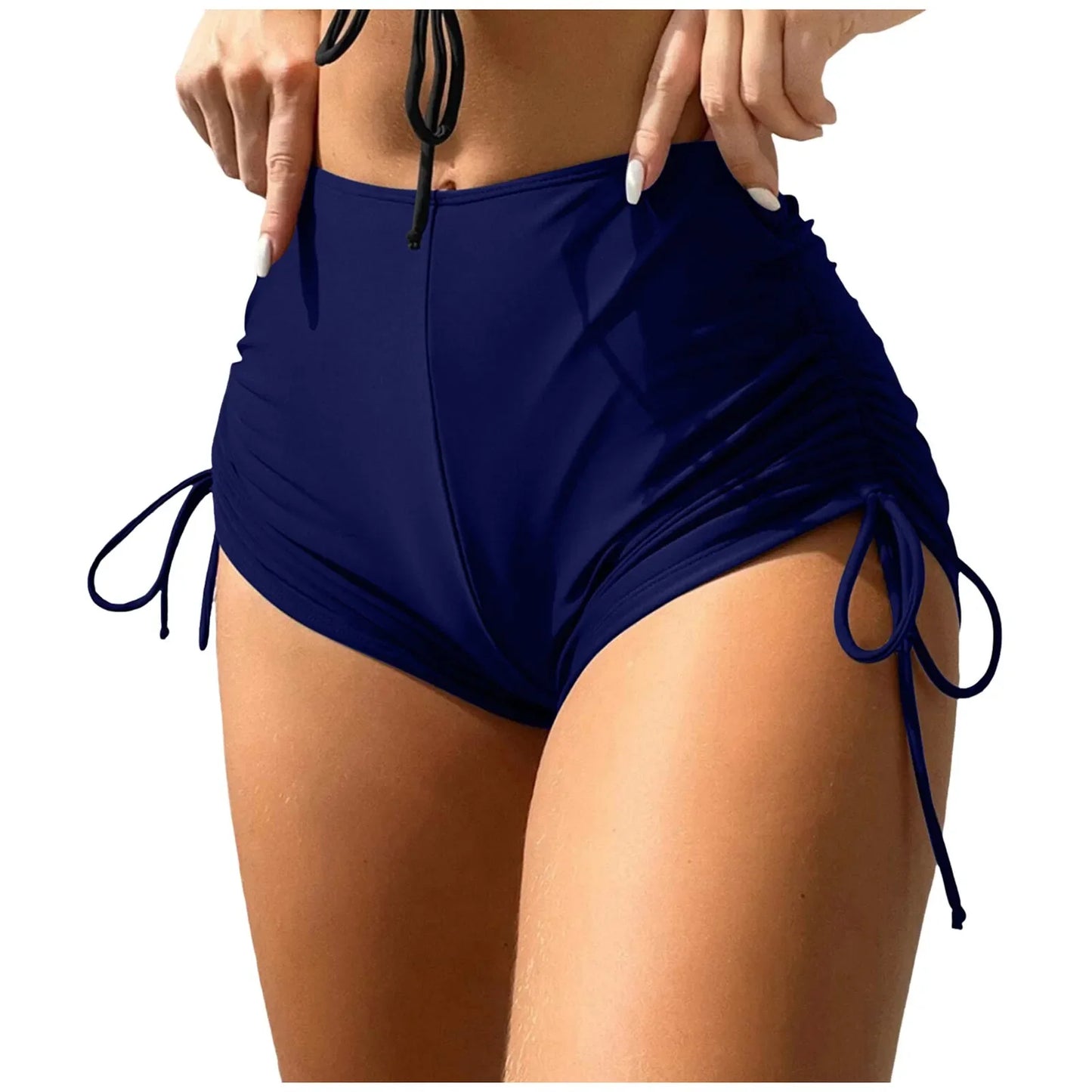 Women Drawstring Side Bikini Bottom High Waist Ruffled Sexy Swimwear Ruched Bottom Full Coverage Shorts New Women'S Swimsuit