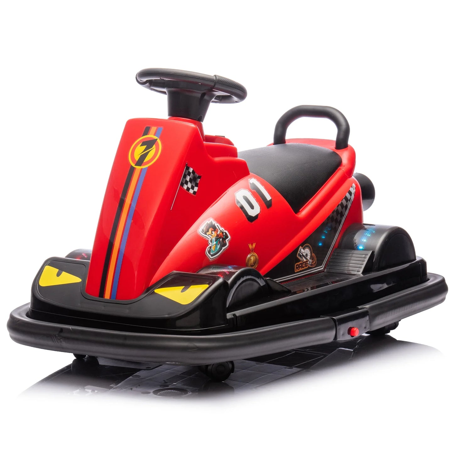12V Kids Ride On Motor Bumper Car Rotate 360 degrees Collision triggers sound effects and lights,Four-wheel waterfall light