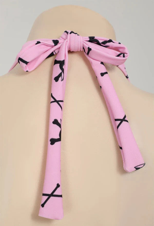 Meowcos Women Swimwear Thriller Kitten Skull Cat Print Swimsuit Heart-shaped Design Pink Skeleton Cat Two Pieces Swimsuit