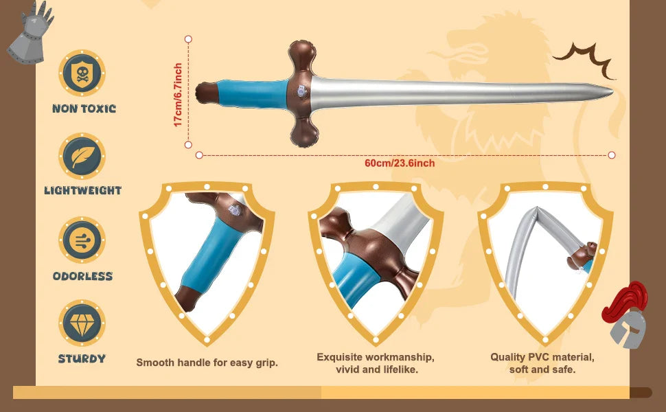 Inflatable Medieval Joust Sword and Shield Knight Set Blow up Pirates Sword Shield for Pirate Party Favors Medieval Accessories