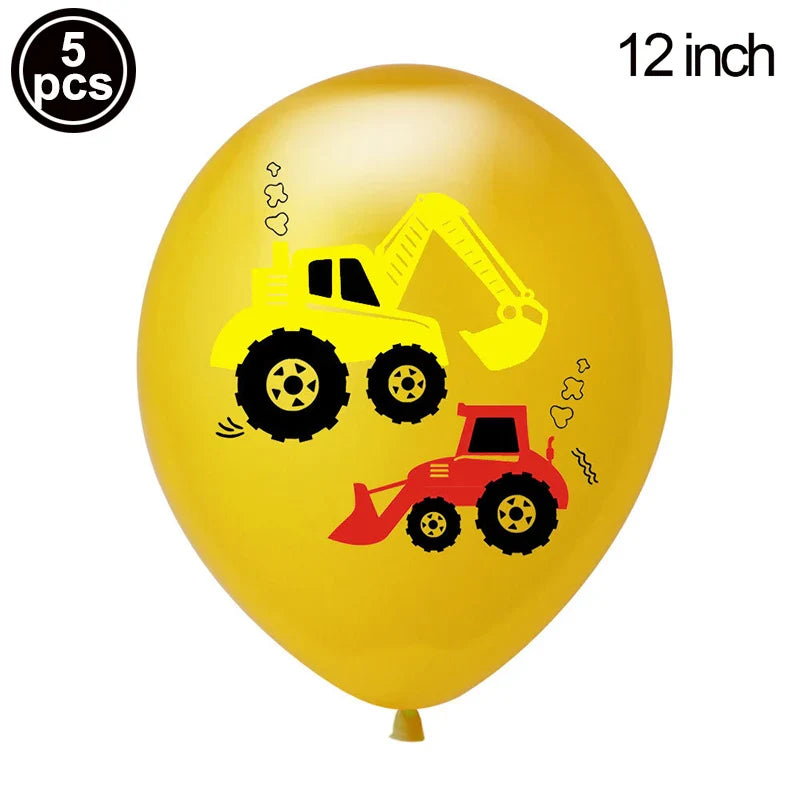 5pcs Construction Themed Balloon Carton Vehicle Balloon Excavator Forklift Crane Balloons for Boy's Construction Birthday Party