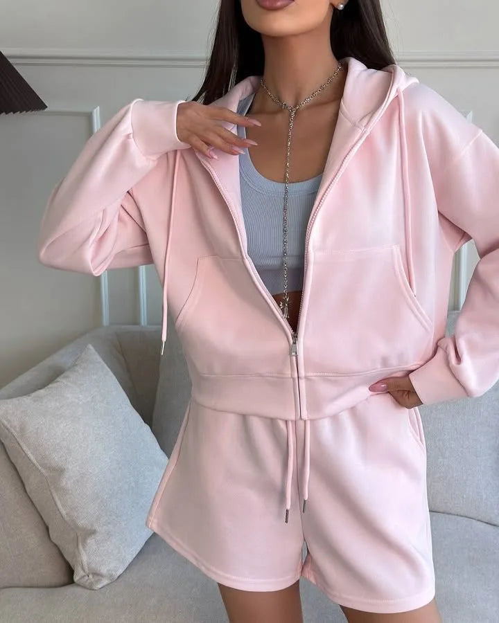 Womens Classic Hoodies and Short Suits Pants Tracksuits Sold Two 2 Piece Outfit Zip Up Sweatshirt Sporty Basic Casual Sweatsuits