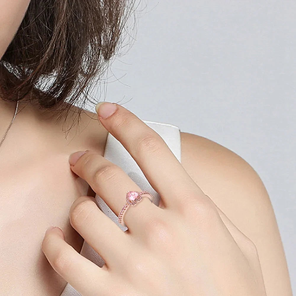 Rose Gold Plated Elegant Heart Halo Cocktail Ring Brilliant Multi Stone Fine Jewelry For Women And Teens
