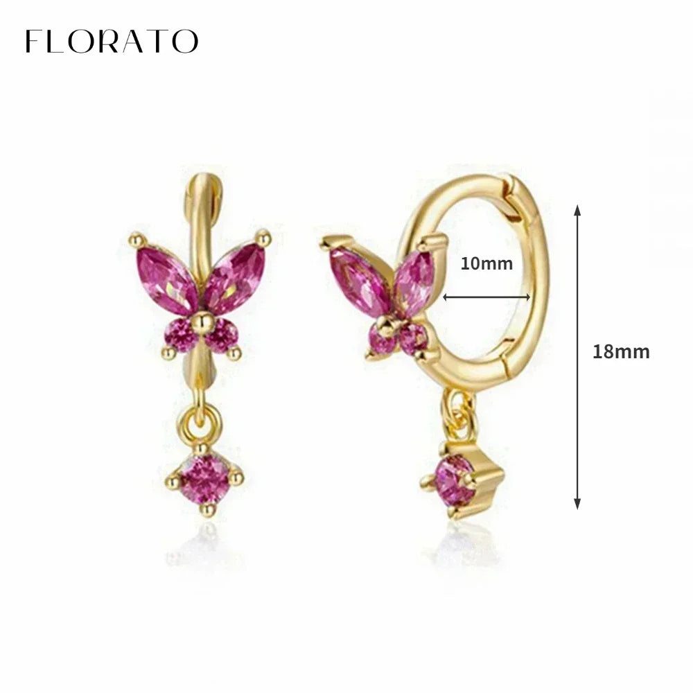 925 Sterling Silver Ear Needle Rose colors Zircon Hoop Geometric Pendant Earrings for women Luxury Fashion Wedding Jewellery2023
