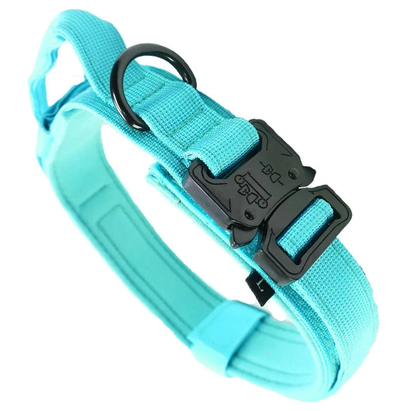 Tactical Dog Collar Adjustable Military Training Nylon Dog Necklace with Control Handle Heavy Metal Buckle for Medium Large Dog