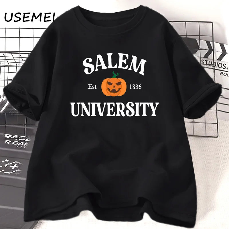 Salem University Est 1836 T-shirt Fall Vintage Halloween T Shirt Spooky Season Tee Shirt Cotton Short Sleeve Women's Clothing