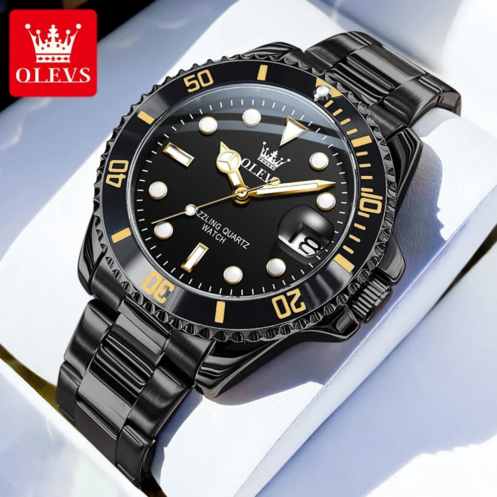 OLEVS 5885 Brand Original Authentic Watches for Man Luxury Gift Box Steel Band Calendar Quartz Men's Watch