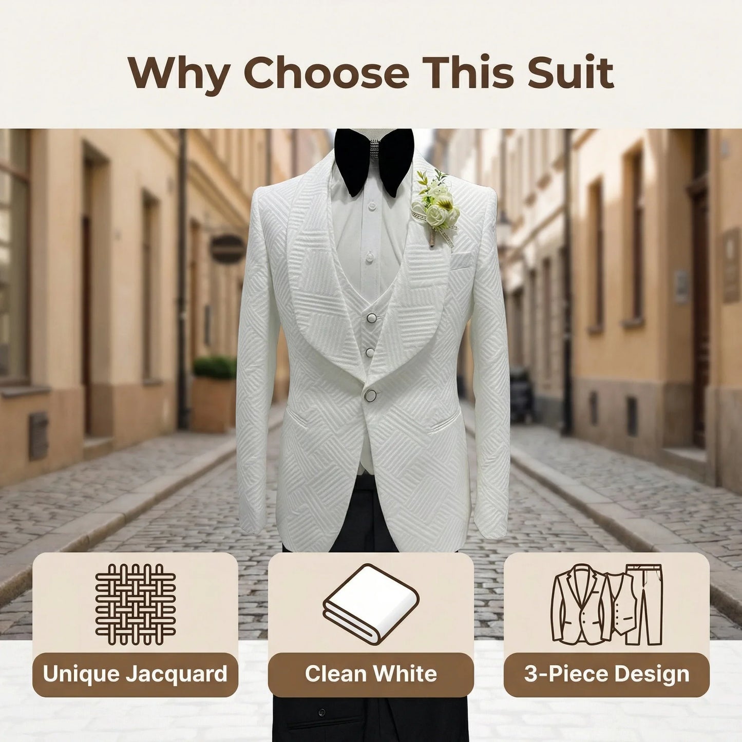 24H Ship High Quality Wedding Suit Set for Groom 3 Pieces Men's Fashion Suits One Button Shawl Neck Blazer Jacket Vest Pants