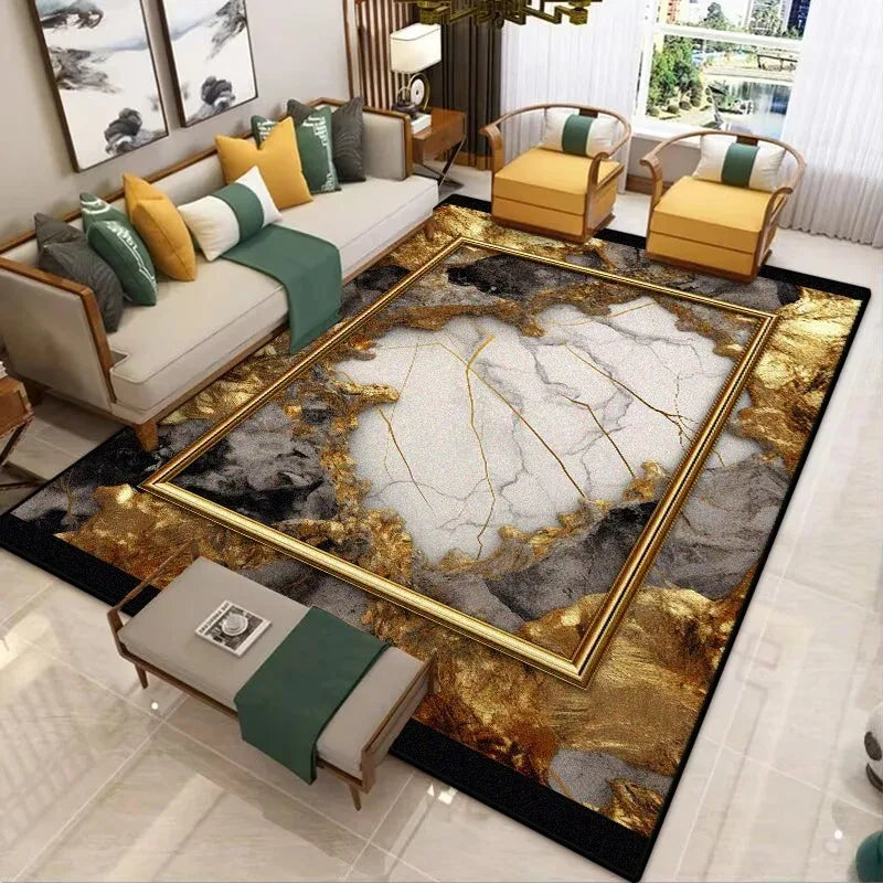 Modern Golden Luxury Carpet Washable Lounge Rug, Large Area Living Room Sofa Decoration Rug Bedroom Decor.