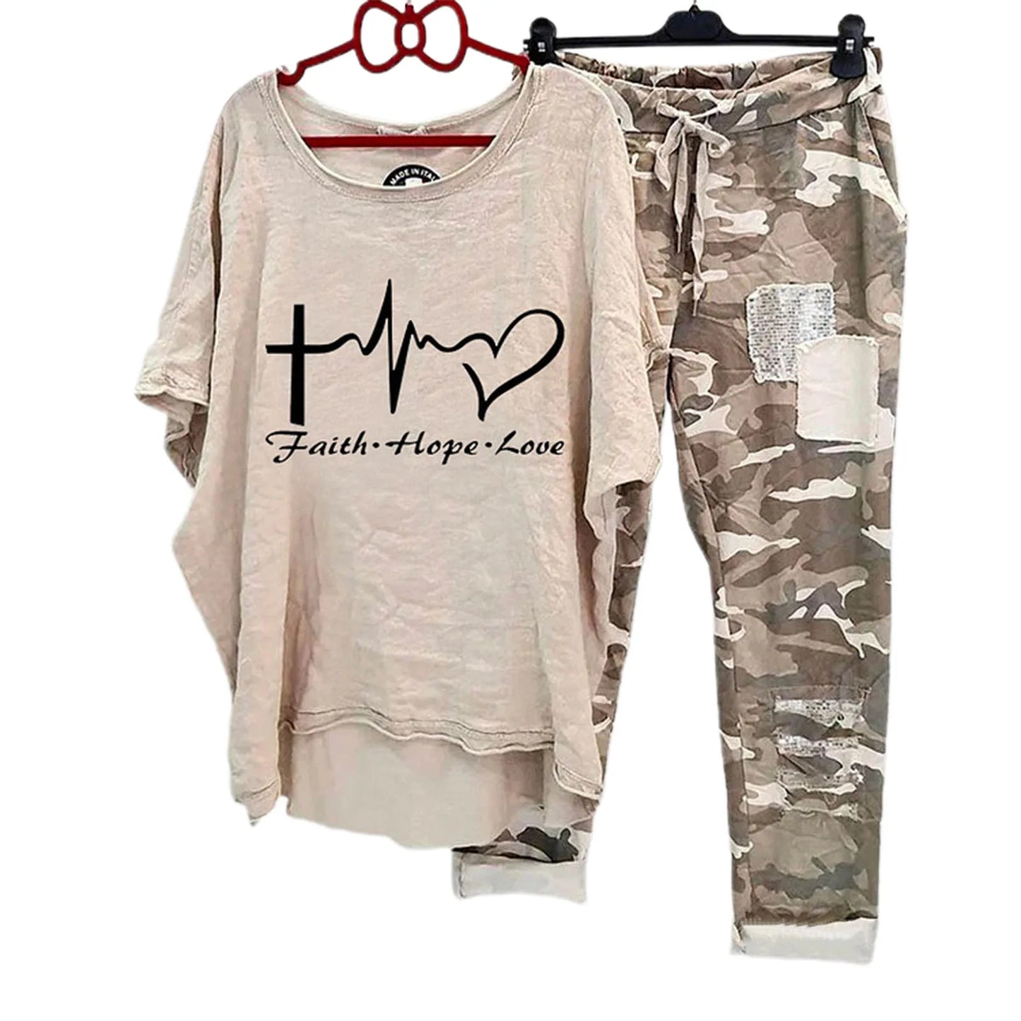 Womens Two Piece Camouflage Set Summer Outfits for Women Cotton Linen Suit 2023 Casual Print Short Sleeve Harajuku