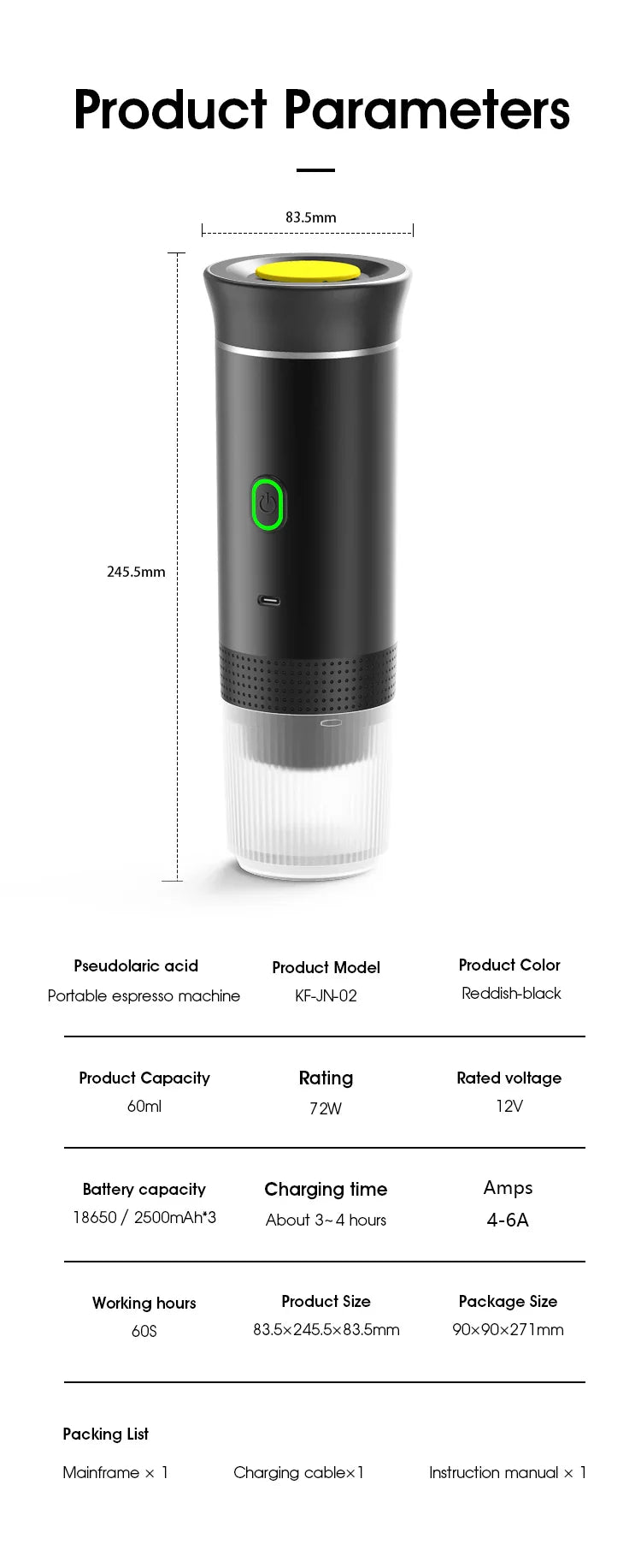 3-in-1 Portable Electric Coffee Maker 20Bar Espresso Machine, Capsule&Powder Compatible for Camping/Office/Travel with Fast Heat