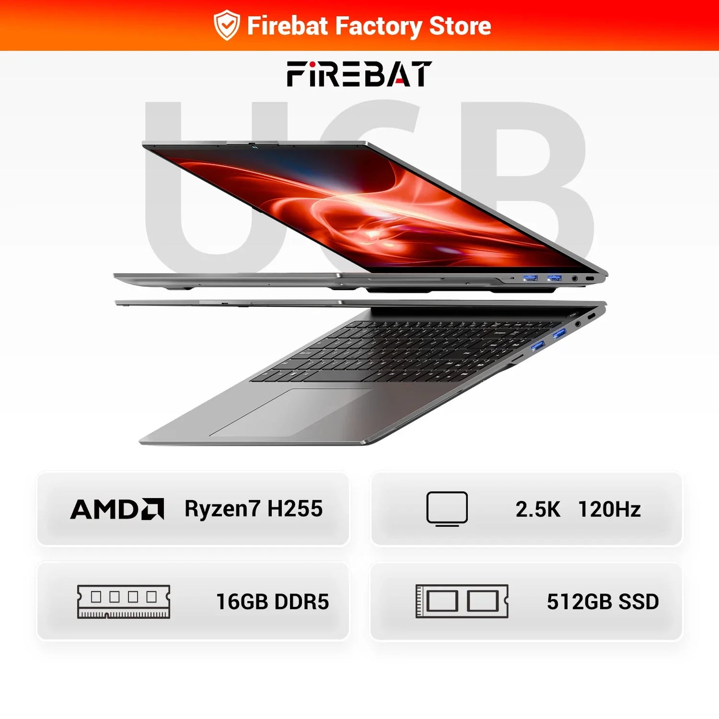 FIREBAT U6B 16 Inch Laptop Ryzen7 8745HS/ H255/R5 6600H CPU DDR5 16GB RAM 512GB ROM 2.5K Wifi6 BT5.2 Gamer Bussiness Notebook