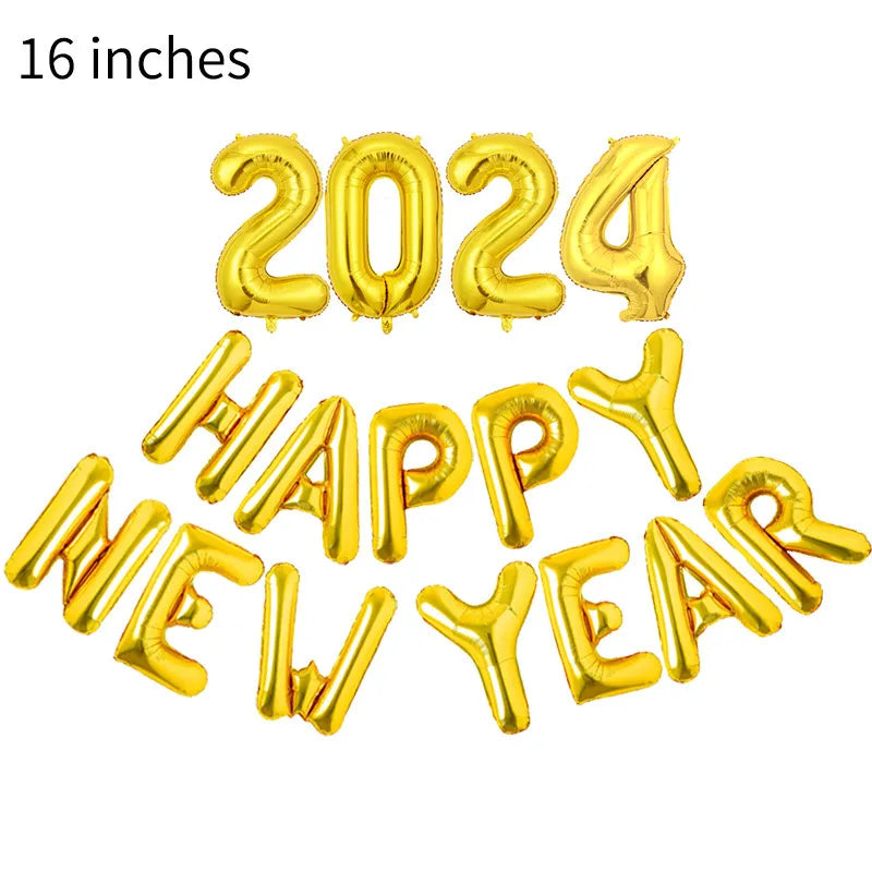 New Year 2024 number foil Balloon Hello 2024 New Year banner Balloon 2024 new year decor balloon Happy New Year Party Decoration
