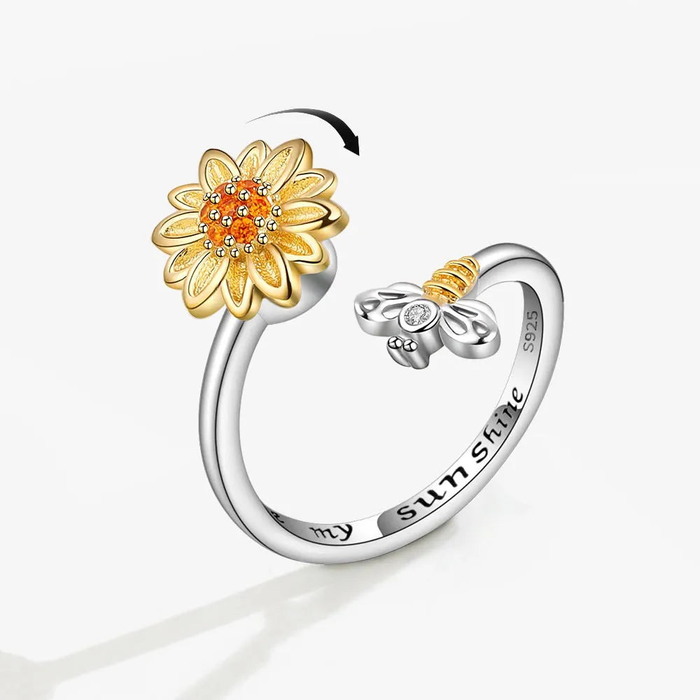 Vintage Dandelion Anxiety Ring Fidget Spinner Rings for Women Stackable Finger Ring Anti Stress Engagement Jewelry Rotate Gifts