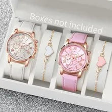 Ladies' Fashion Quartz Watch Set with Roman numerals and heart-shaped pendant bracelet,12pcs - Alloy case,