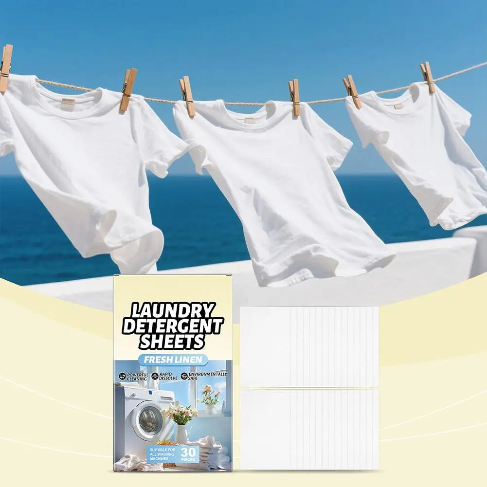 Boxed 30 Pcs Fresh Scent Laundry Tablets, Concentrated Washing Powder. Strong Cleaning Sheets.