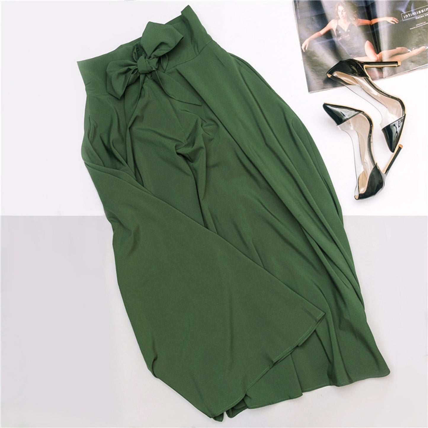 Elegant Bowknot Long Skirts 2024 New High Waist Umbrella Pleated Skirts Spring Solid Ladies Female Big Swing A Line Skirt Faldas