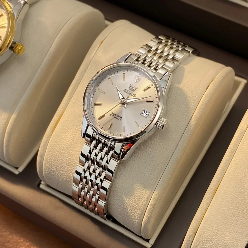 OLEVS 6635 Elegant Women's Watches Simple Fashion Automatic Mechanical Wristwatch for Lady Waterproof Luminous Date Gift Box