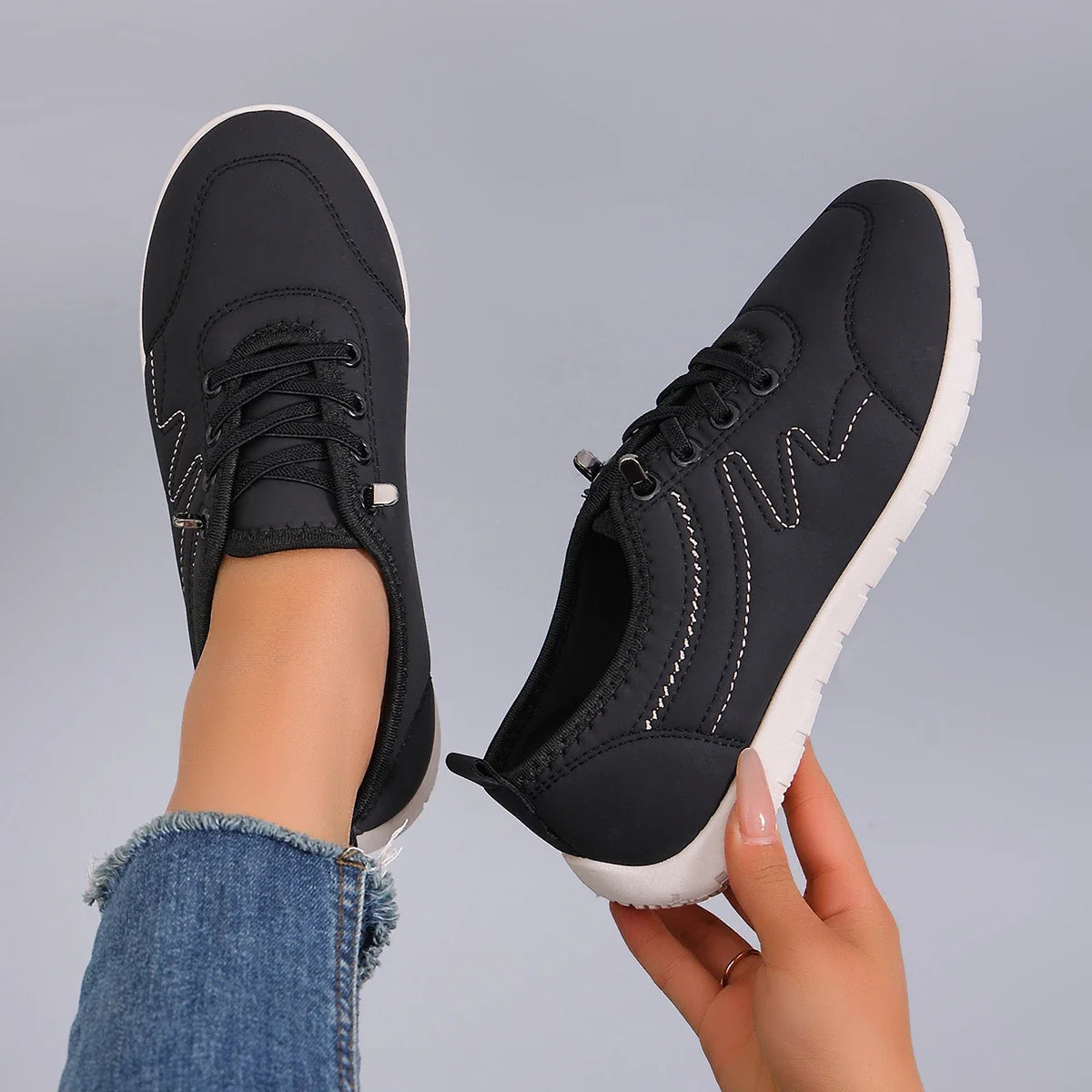Spring new women's sports shoes, fashionable, breathable, lightweight, non-slip, wear-resistant, casual sports shoes, flat shoes