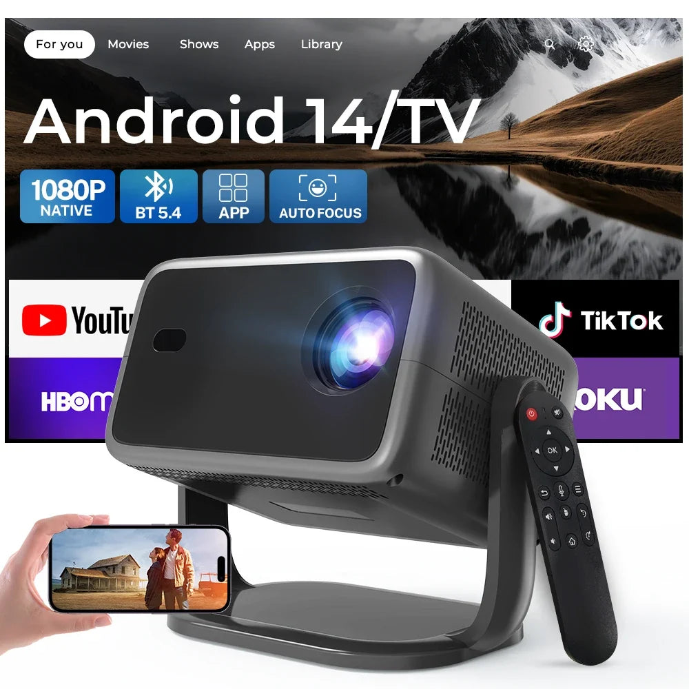 LYNCast  Smart Projector, Native 1080P, 4k Decoding, APP Control, BT5.4, WIFI6, L018, Android14, 270° Rotate Portable, Home Theater, Perfect for TV Series, Movies, Gaming, Anime, Sports, K-Dramas, Concerts, Portable Projecto