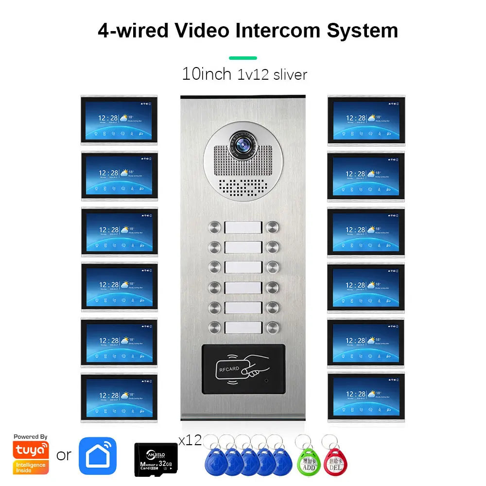 ANJIELO 2-12 Units Apartment Doorbell Video Intercom System Digital Frame Background Music Detection Preview NEW 2026