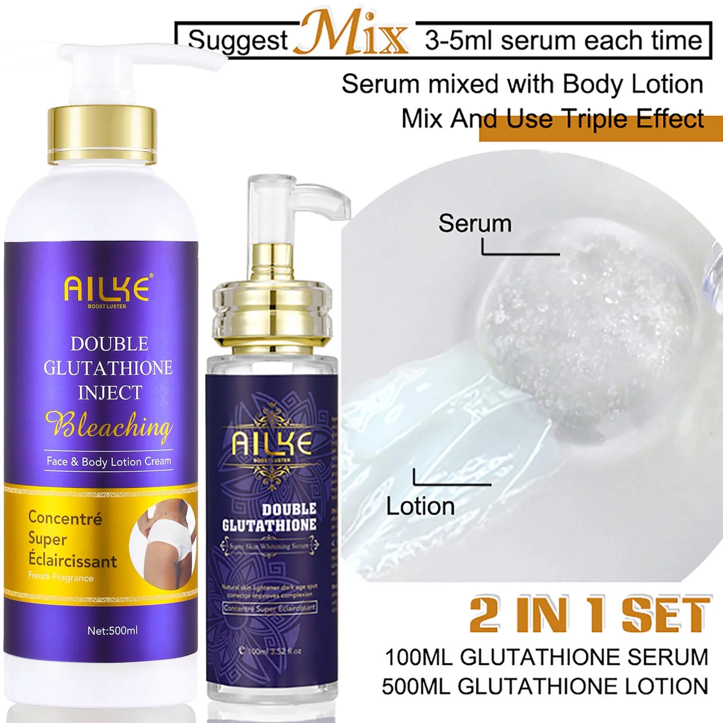 AILKE Glutathione 5-in-1 Women Skin Care Kit, With Body Lotion,  Serum, Stains Removal Cream, Body Cream, Brightening Soap
