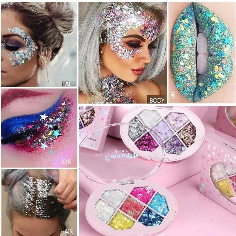 NEW Eye 7 Colors Glitter Diamond Sequins Five Pointed Star Fragment Moon Eyeshadow Pigment Professional Eye Makeup Palette