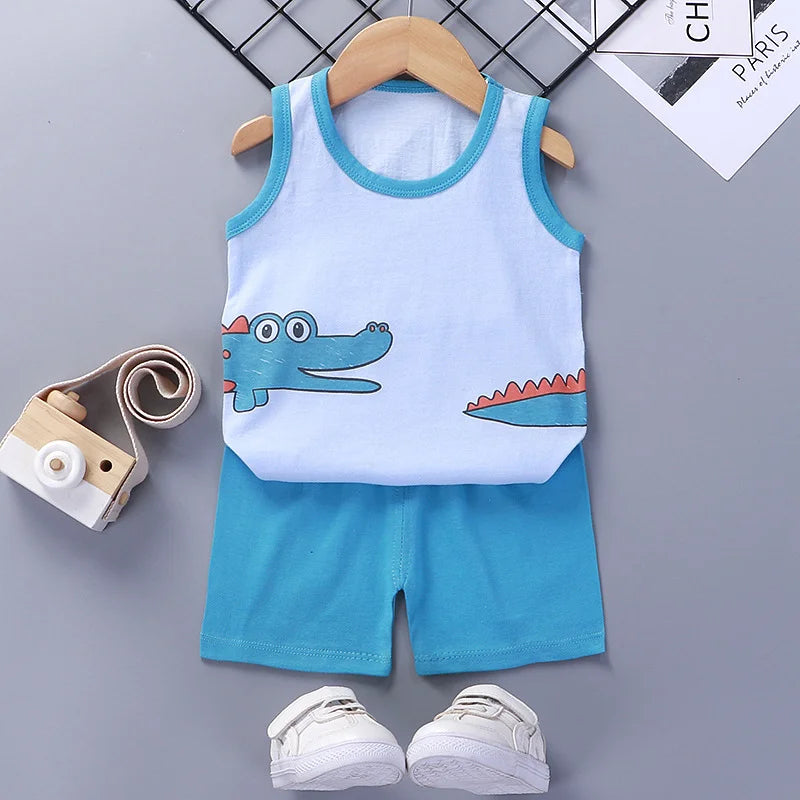 Children Sets Kids Clothes Boys Girls Summer Children's Clothing baby Cotton Sleeveless Set