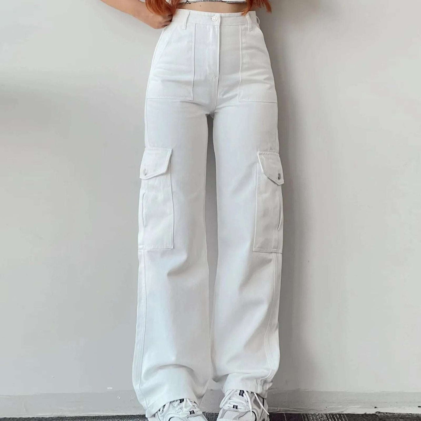 Y2k Women Khaki Cargo Pants Retro Slim Fit Jogger Sweatpants Summer High Waisted Casual Korean Wide Leg Pants Elastic Trousers