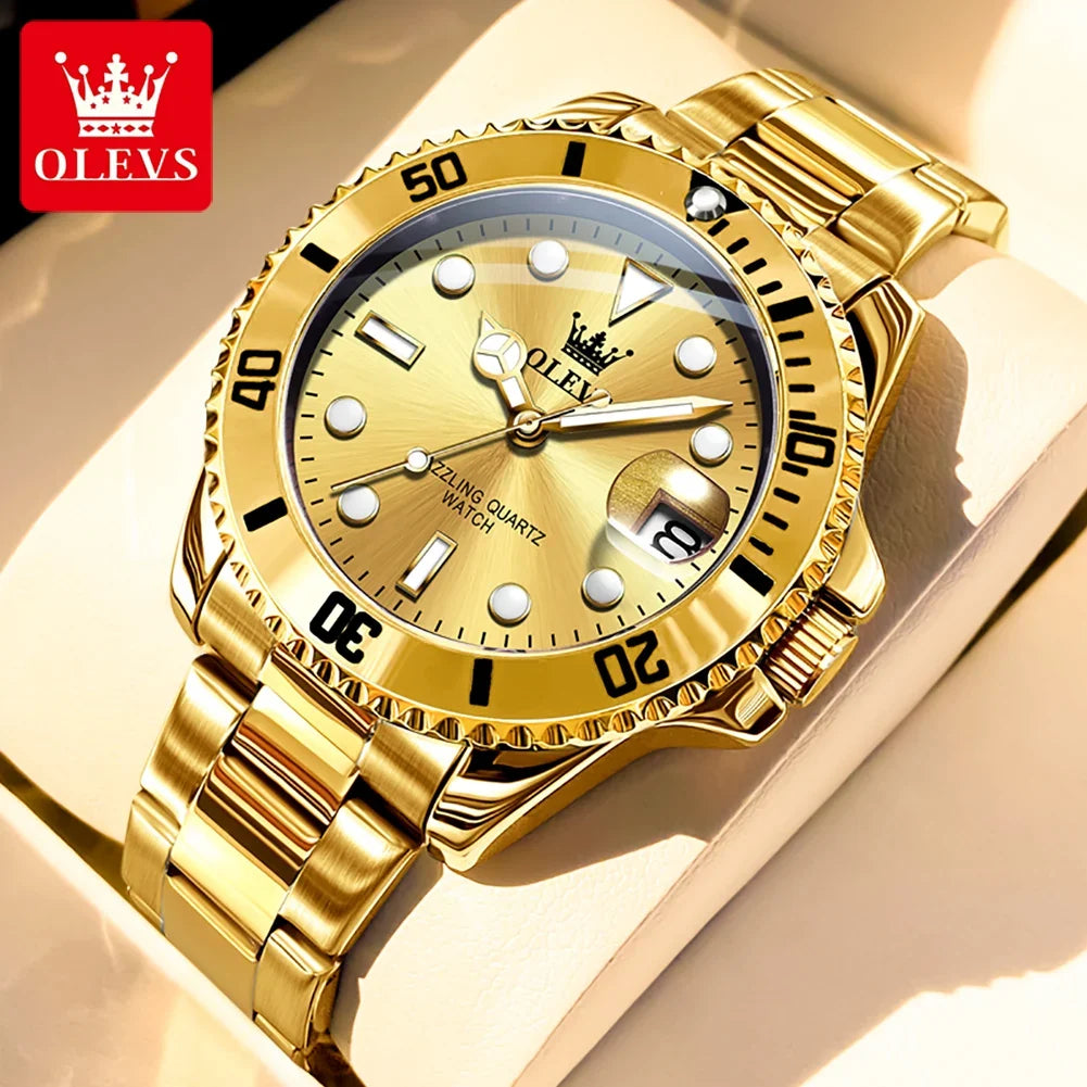 OLEVS 5885 Brand Original Authentic Watches for Man Luxury Gift Box Steel Band Calendar Quartz Men's Watch