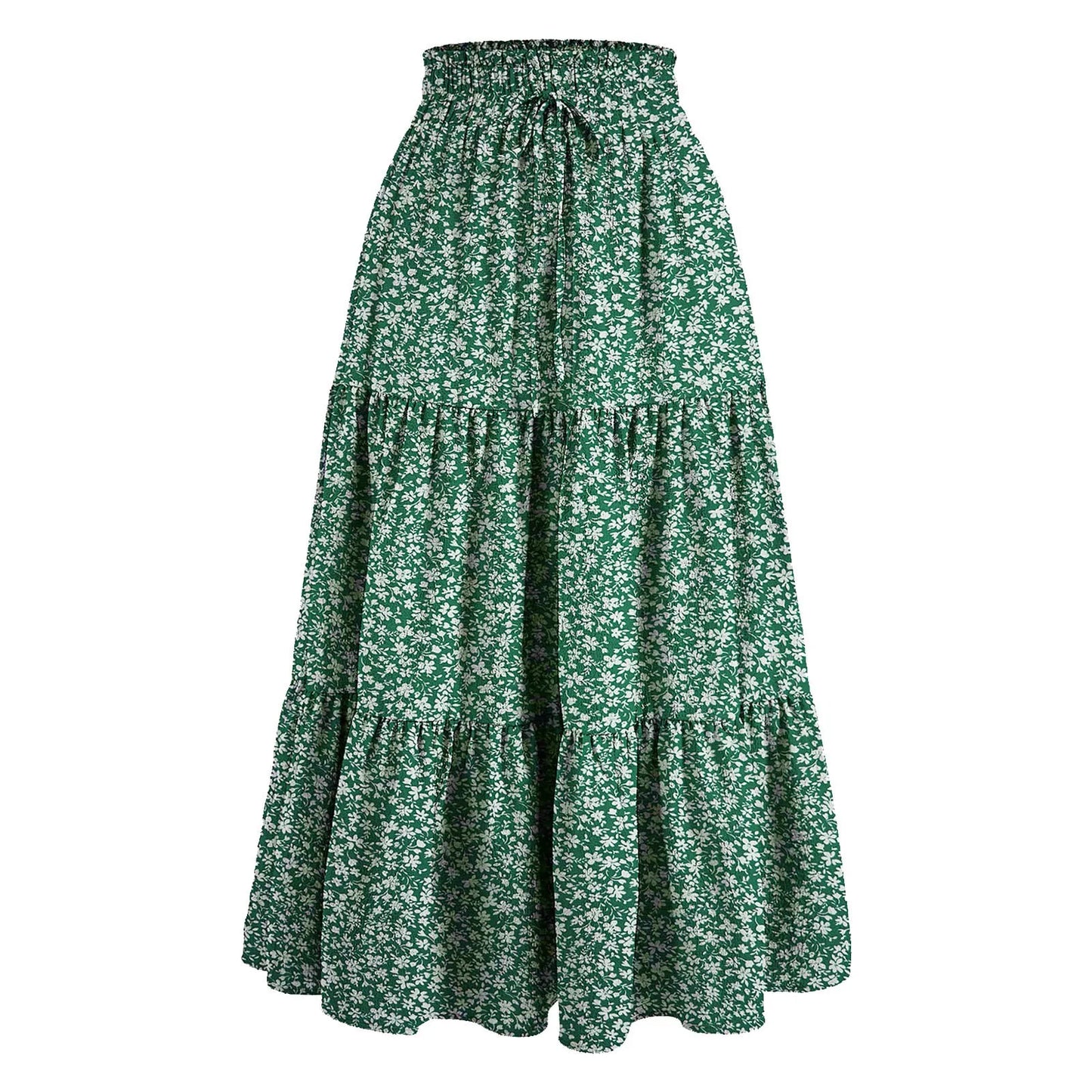 Women'S Boho Vintage Floral Print Maxi Skirt Elastic High Waist Pleated Flowy A Line Long Skirts Toddler Fall 2024 Falda Short