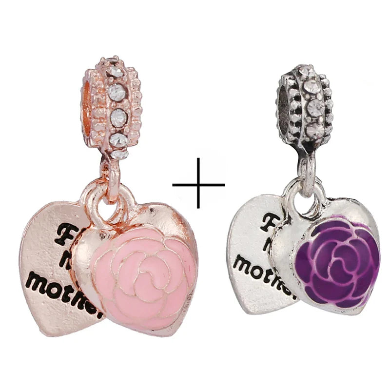 BRACE CODE 2Pcs/Lot Pan Spring New Purple Charm Love Floral Diy Beads Pendant Making Men's Women's Children's Fine Bracelets