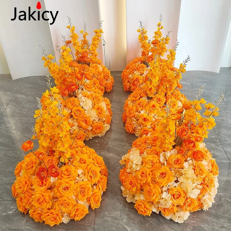 Red White Customized Artificial Rose Delphinium 50cm Flower Ball Wedding Decor Table Centerpieces Flower Decor Event Road Props