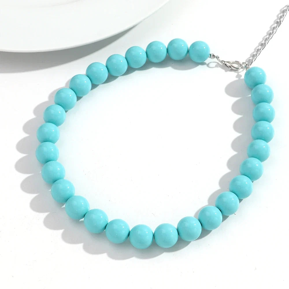 Boho Colorful Acrylic Big Ball Bead Chain Necklace Trendy Handmade