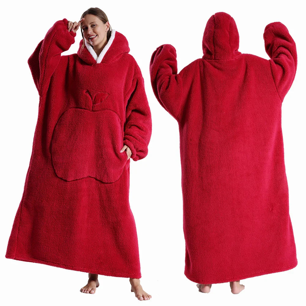 Extra Long Wearable Blankets, Winter Flannel Hooded Blanket, Full Sleeves Men Women Soft Throw Blanket.