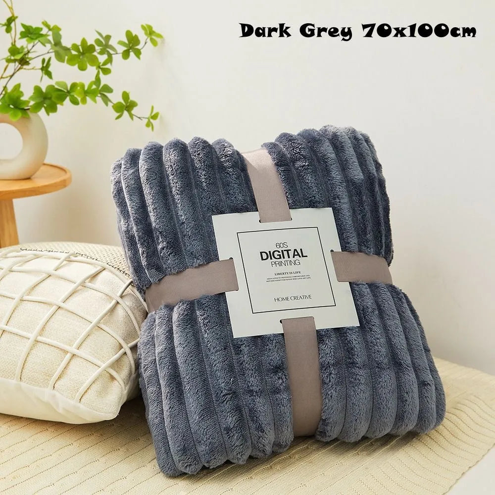 New Double Sided Warm Blanket Skin-Friendly Warm Conditioning Quilt Ultra Soft Solid Color Striped Blankets