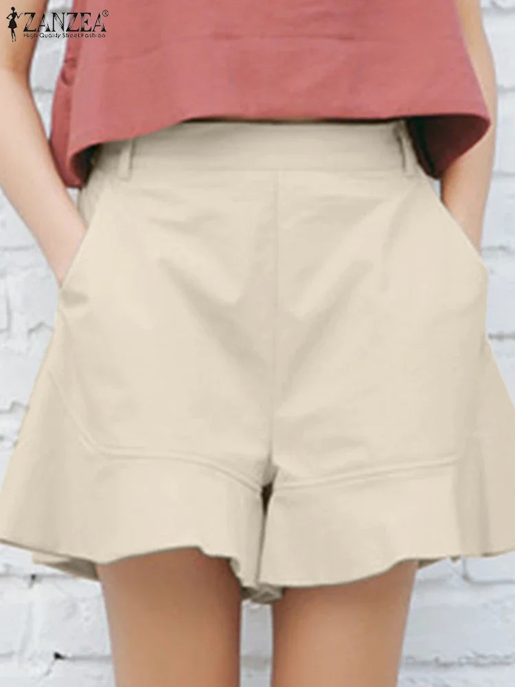 ZANZEA Women Shorts Summer Casual Loose Pants Fashion Elastic Waist Solid Beach Short Elegant OL Work Trousers Oversize Turnip