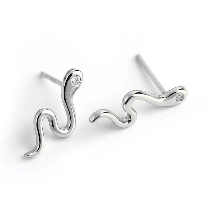925 Sterling Silver Needle Pave Crystal Snake Type Stud Earrings for Women Simple Cute Animal Earrings Fashion Delicate Jewelry