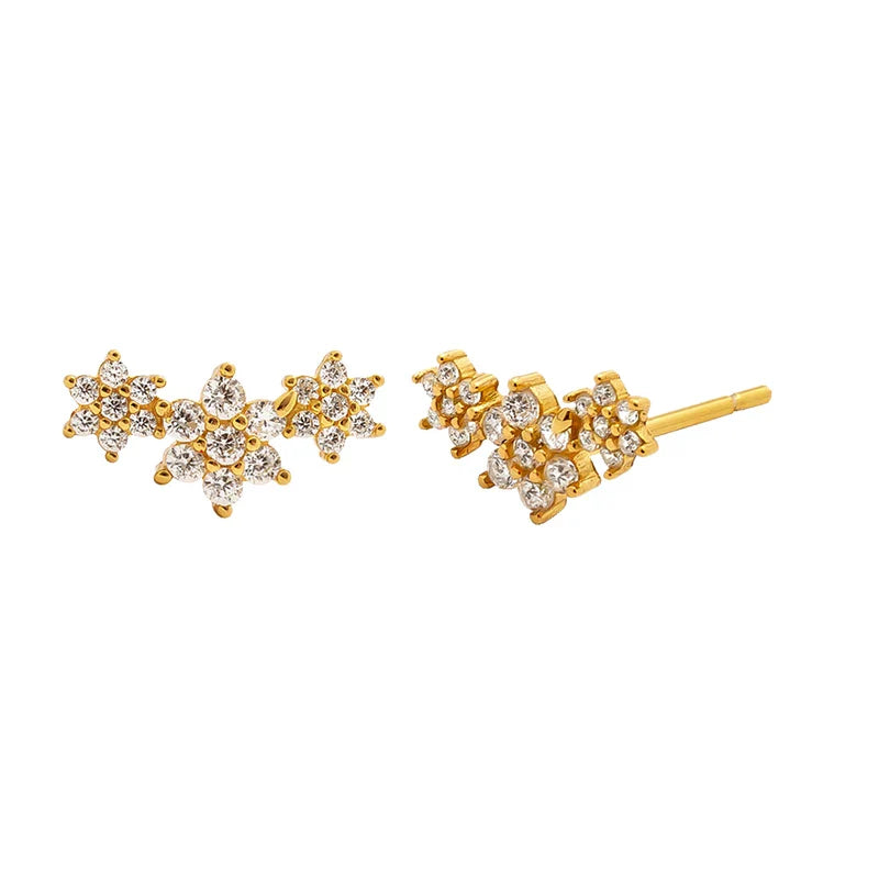 925 Sterling Silver Ear Needle Geometric Zircon Metal Earrings for women Shiny Crystal Luxury Small Stud Fashion Wedding Jewelry