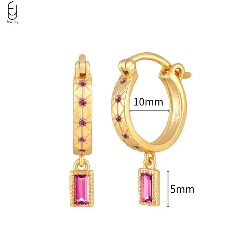 925 Sterling Silver Needle Rose Red Crystal Stud Earrings For Women Water Drop/Heart Pendant Gold Earrings Fashion Jewelry Gifts