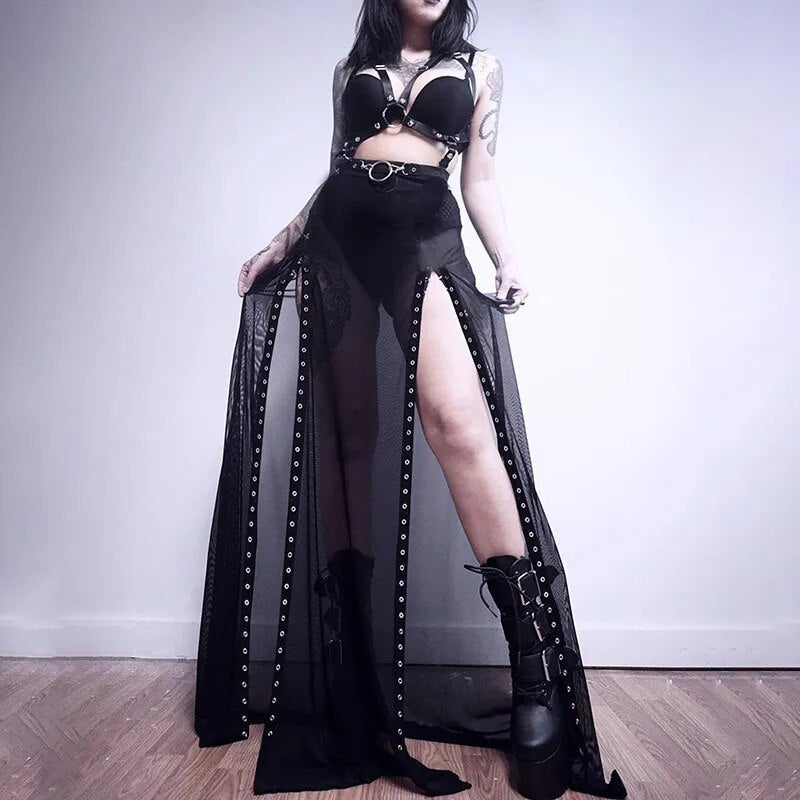 Goth Vintage Black Velvet Split Skirts Aesthetic Sexy High Waist Bow Bodycon Long Skirt Elegant E Punk Partywear Clothes