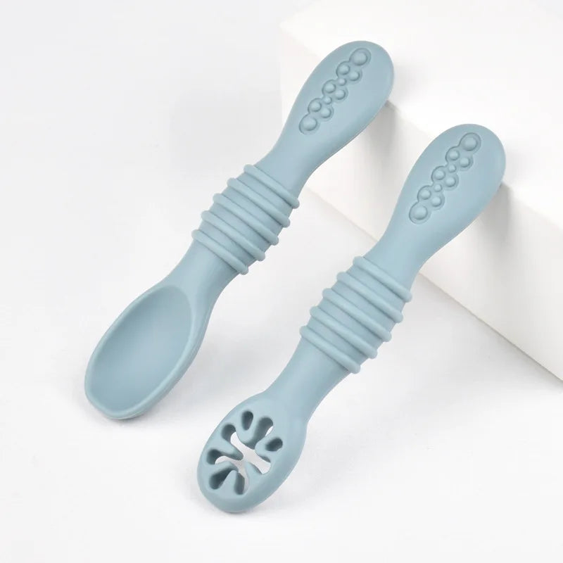 Baby Silicone Grinding Training Spoon Baby Feeding Complementary Food Rice Paste Double Headed Soft Spoon Sticky Licking Rod