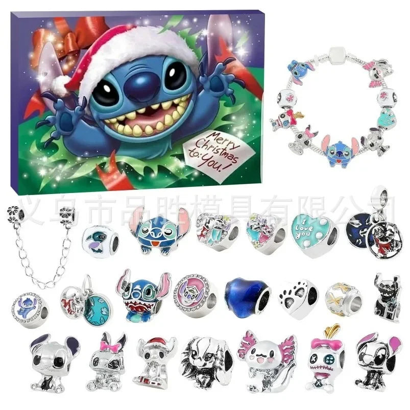 Disney Lilo&Stitch Mickey Christmas Advent Calendar Random Box 24 Days Xmas Countdown Calendar DIY Bracelet Making Kit Gift