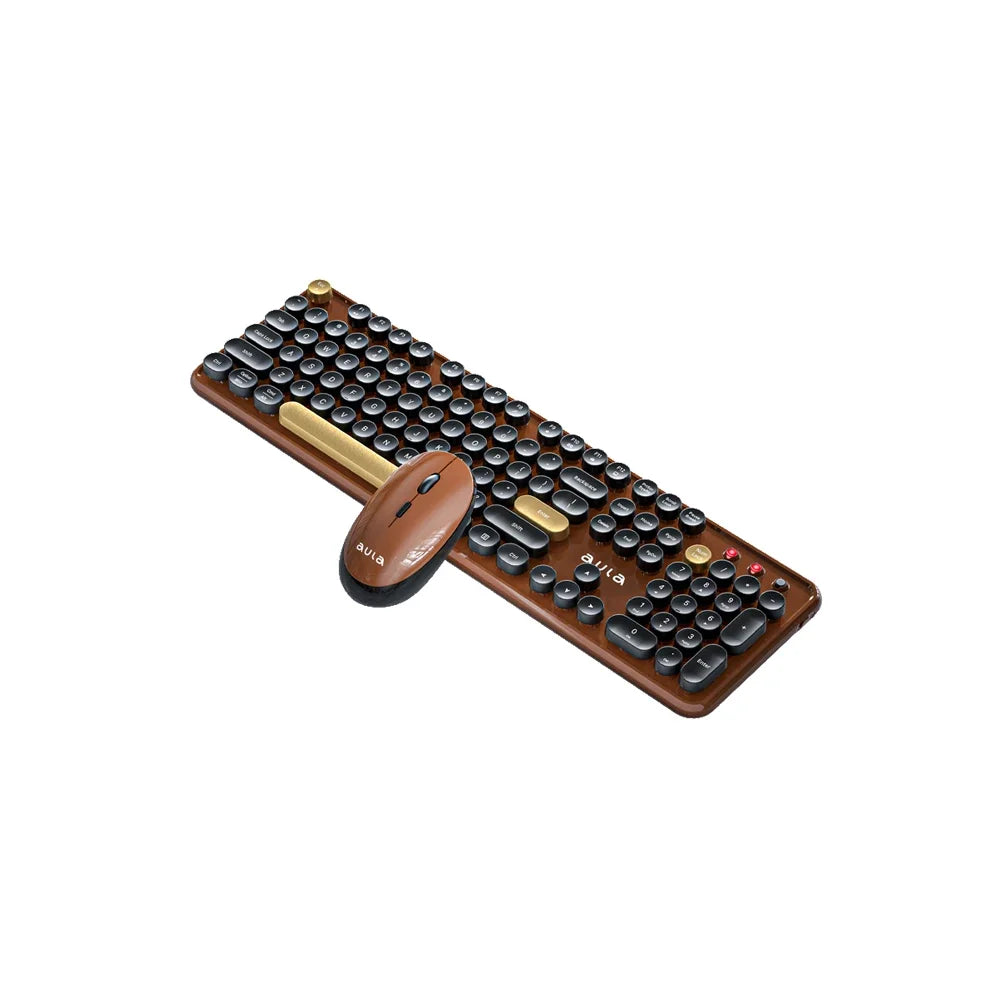 AULA AC306 Wireless Keyboard and Mouse  Combo Retro Round Key Cap Full-size 104-key Laptop for Office Entertainment