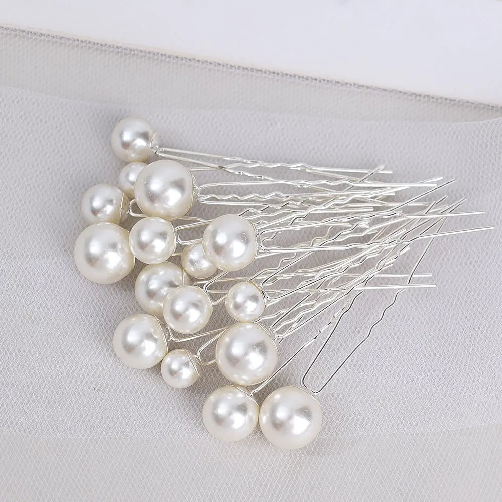 Pearl Bridal Tiara Hair Accessories Women U-shaped Pin Metal Barrette Clip Hairpins Simulated Wedding Hairstyle Design Tools