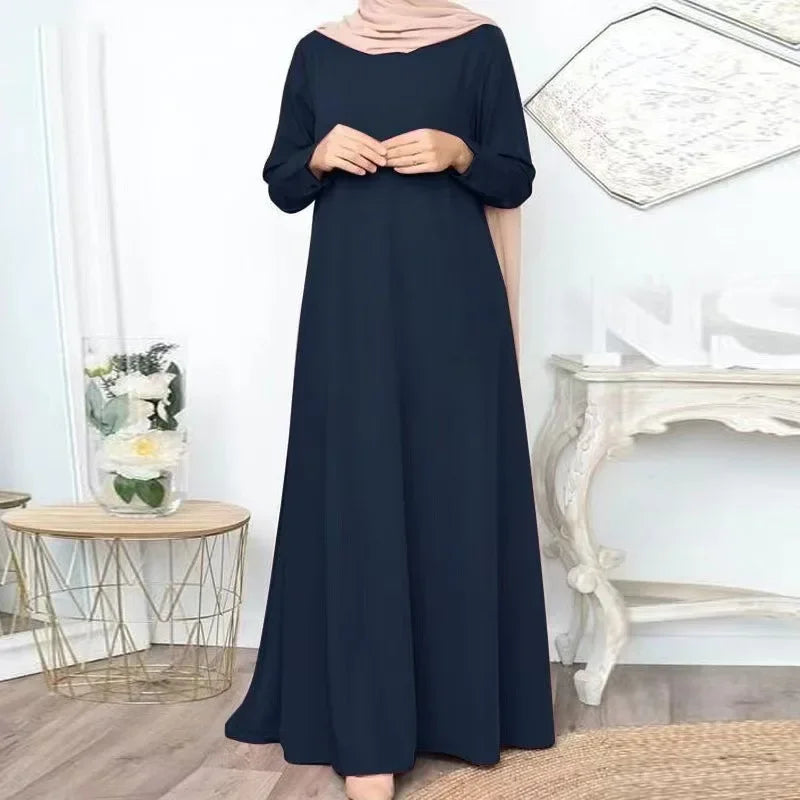 2024 Fashion Islam Ramadan Abaya Solid Loose Pullover Abayas Women Casual Elegance Long Sleeve Long Women Clothes Musulman Robe